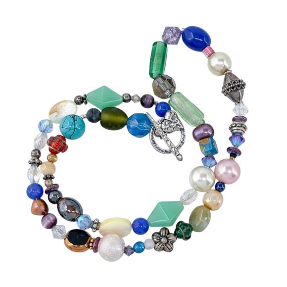 Estate Sterling Silver 925 Multi Bead Necklace 18.5" - Picture 4 of 7